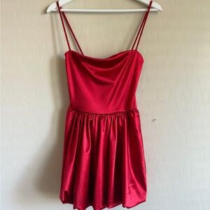 Charlotte Russe Bubble Hem Red Satiny Mini Spaghetti Strap Dress Small